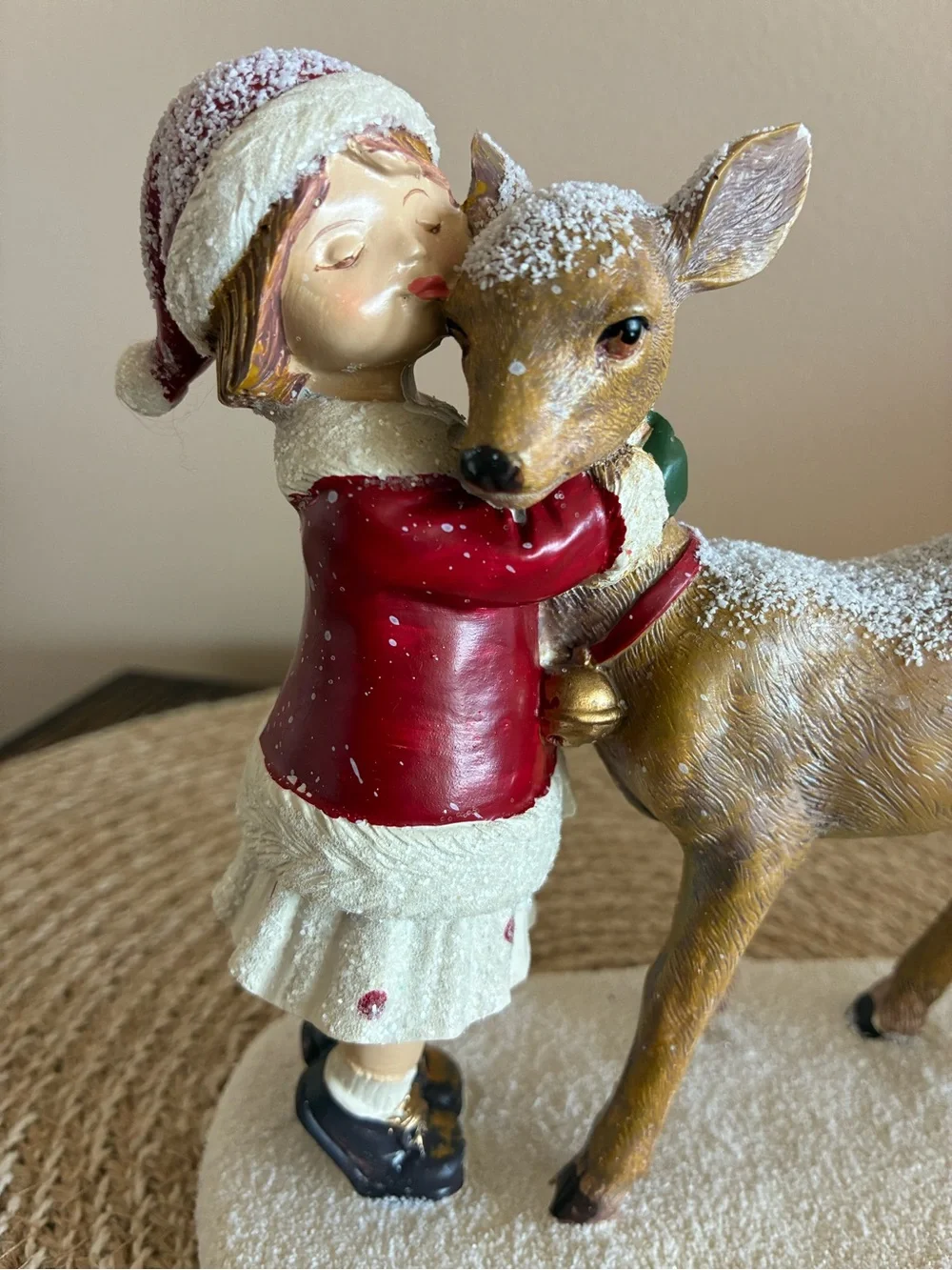 Hobby Lobby Girl Hugging/Kissing Deer Holiday Figurine